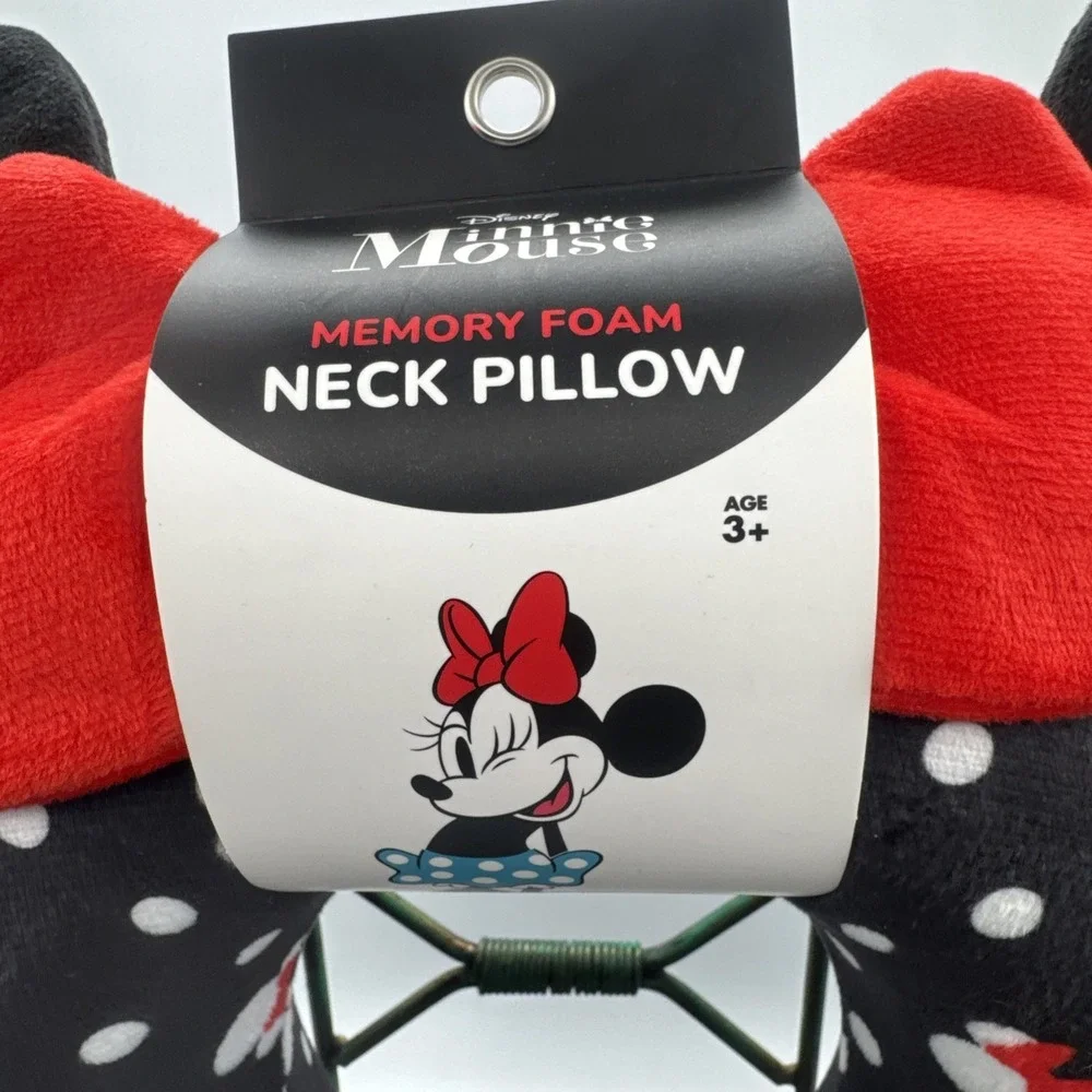 Disney Minnie Mouse Black/red Minnie Memory Foam Neck Pillow w/ Ears and Bow NWT